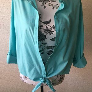 Blue Women's Tie-Front Top